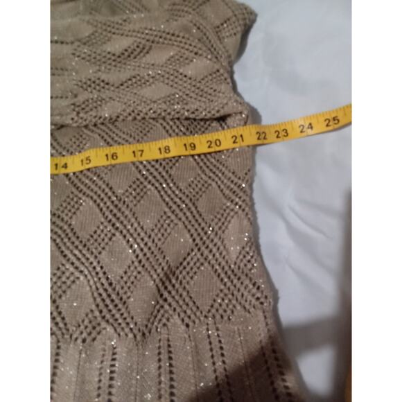 Kathy Ireland Front Tie  Open Crochet Knit Beige Sliver Sparkling Sweater Sz XL - Picture 6 of 12